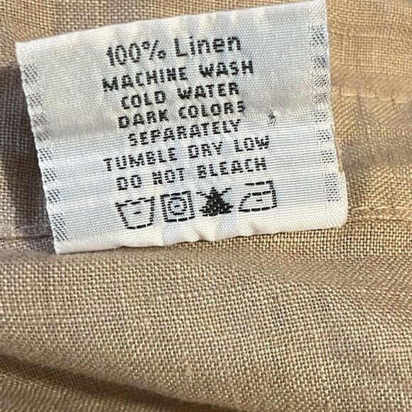CMC womens top Sz XL 100% linen asymmetrical slit hem tan shell button front NWT - Picture 7 of 9